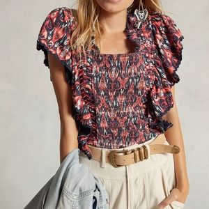 Anthropologie Let me Be Smocked Crop Top Sz XS NWT